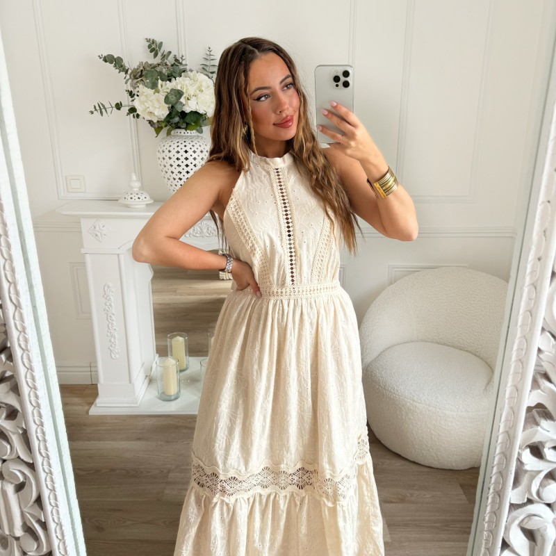 LONGUE ROBE BEIGE BRODERIE ANGLAISE ** EDITION LIMITÉE