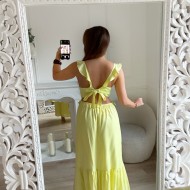 LONGUE ROBE EN LIN VOLANTS JAUNE