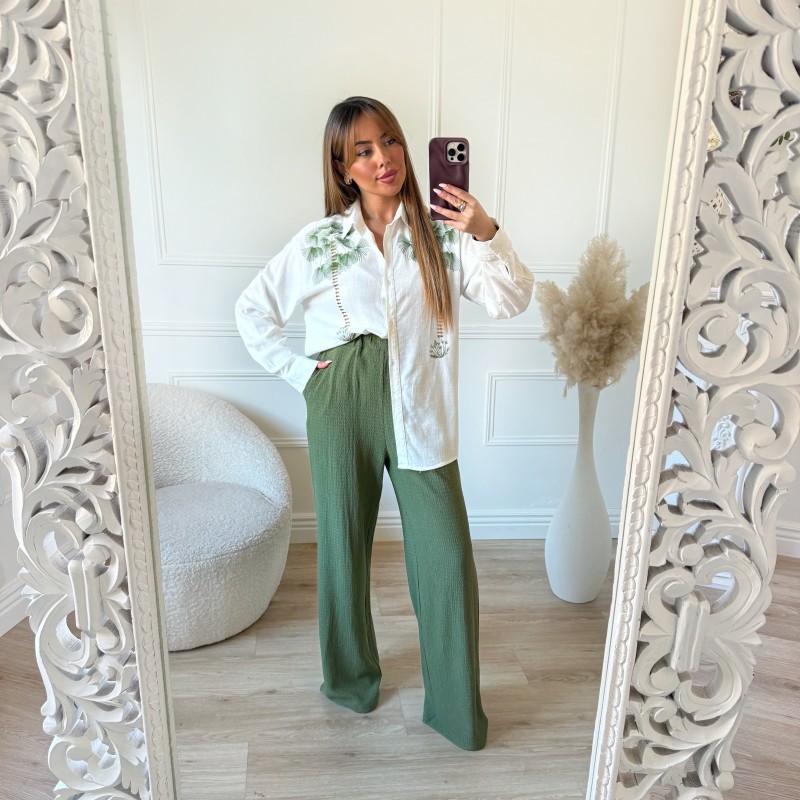 CHEMISE EN LIN AVEC BRODERIE PALMIERS