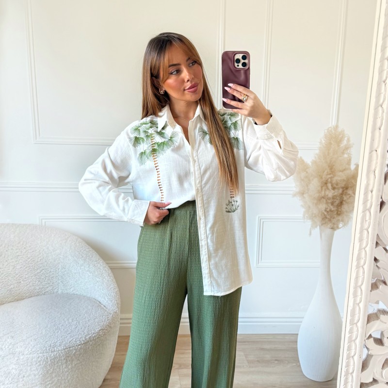 CHEMISE EN LIN AVEC BRODERIE PALMIERS