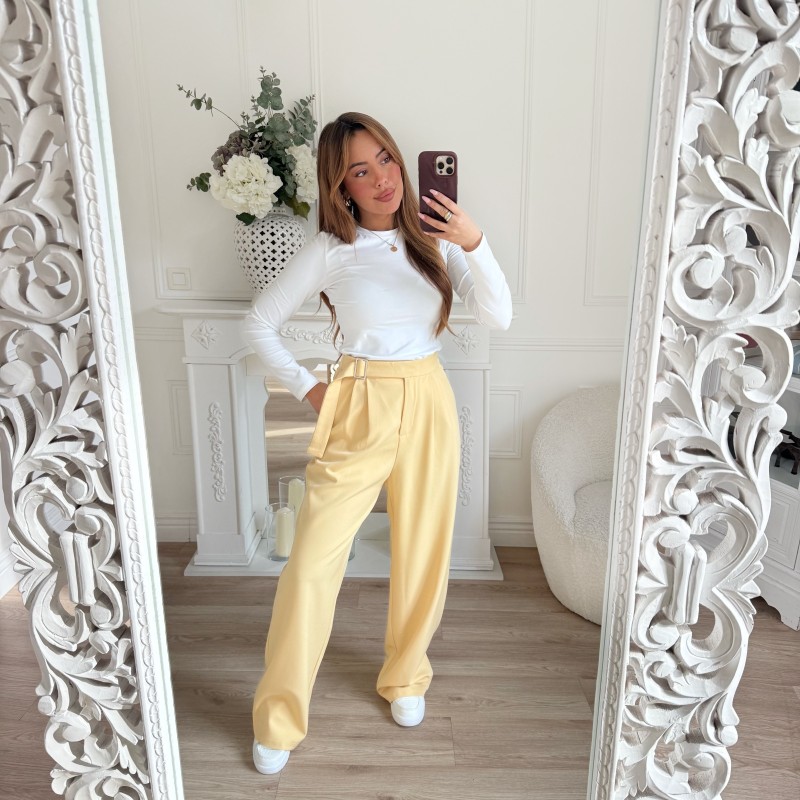 PANTALON FLUIDE JAUNE BEURRE