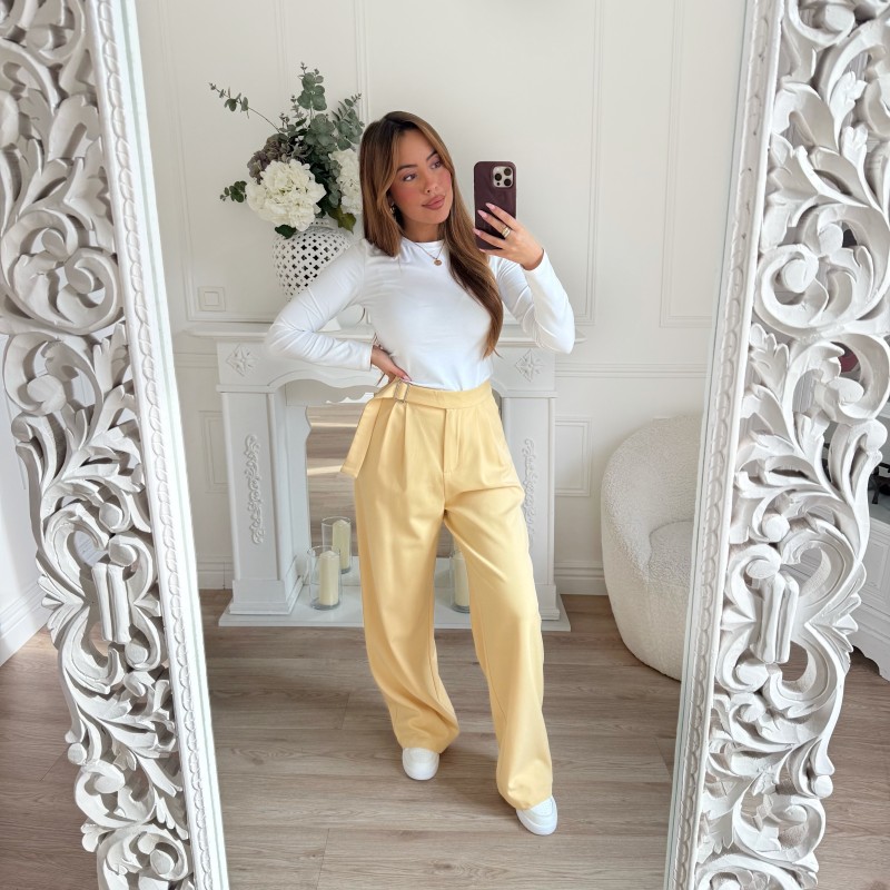 PANTALON FLUIDE JAUNE BEURRE