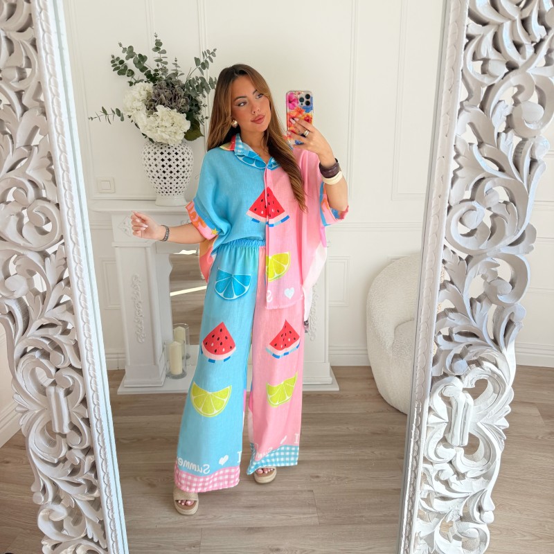 PANTALON AMPLE MOTIF PASTEQUE
