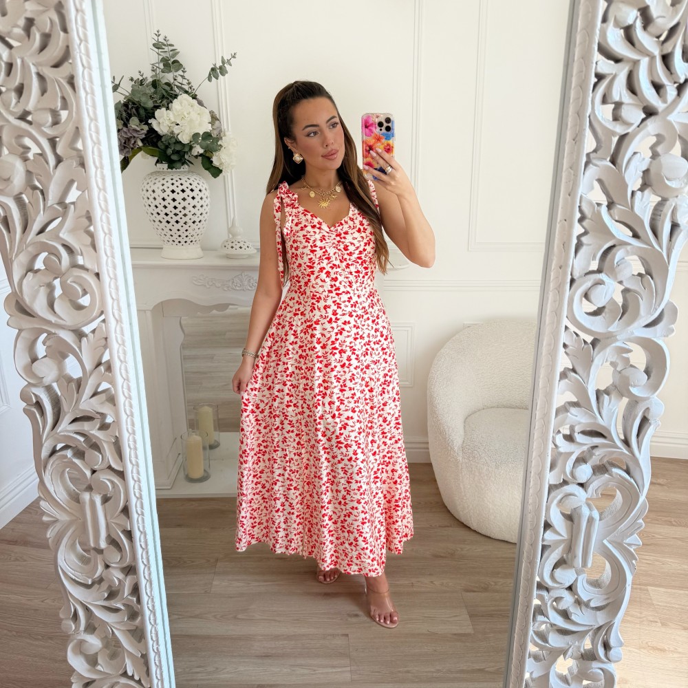 LONGUE ROBE FLEURIE BEIGE ROUGE LONGUE ROBE FLEURIE BEIGE ROUGE