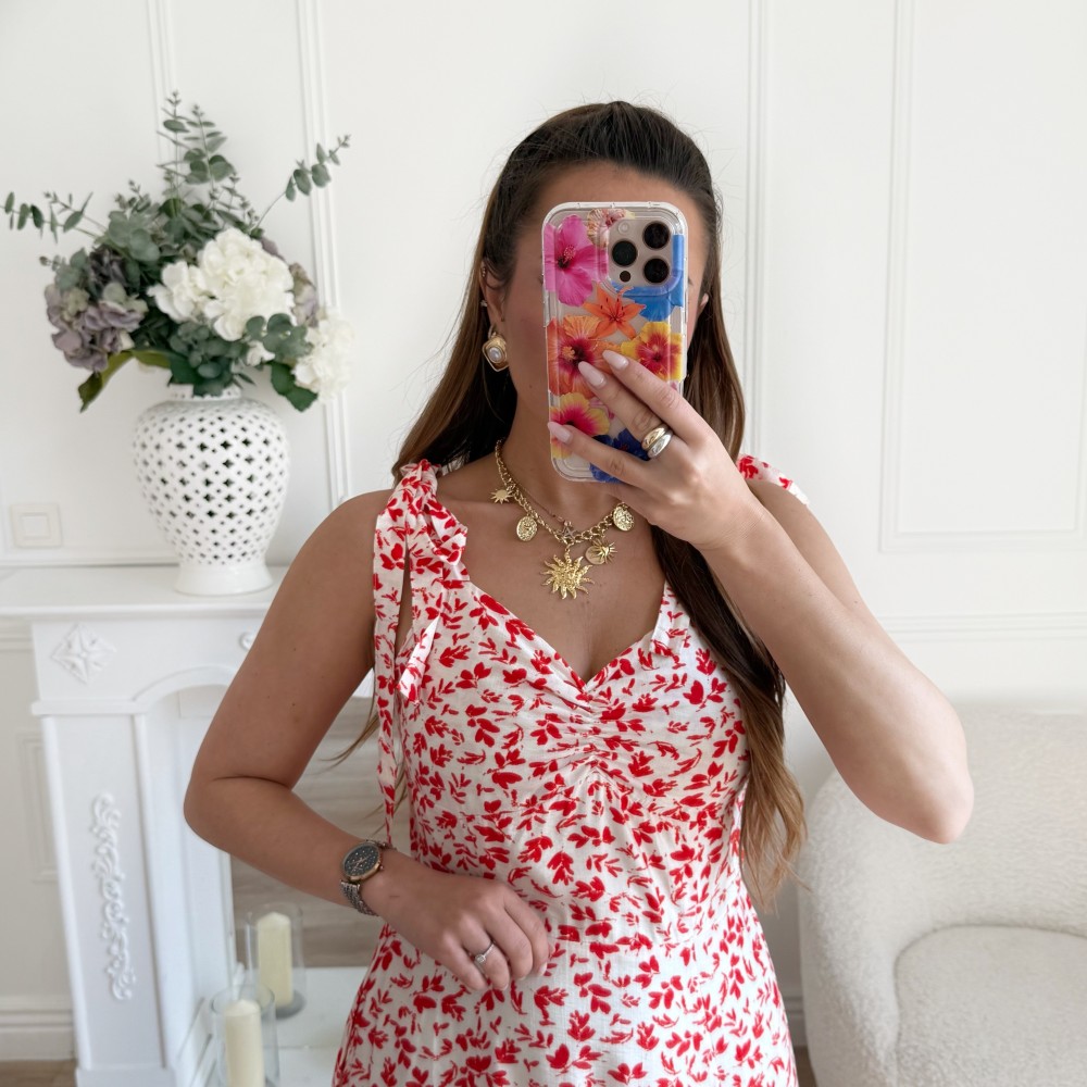 LONGUE ROBE FLEURIE BEIGE ROUGE LONGUE ROBE FLEURIE BEIGE ROUGE