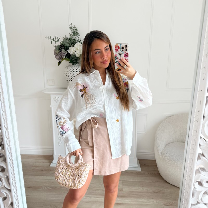 JUPE SHORT EN LIN BEIGE JUPE SHORT EN LIN BEIGE