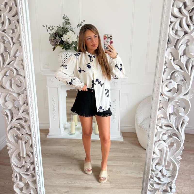 SHORT EN JEAN BLACK FRANGES SHORT EN JEAN BLACK FRANGES