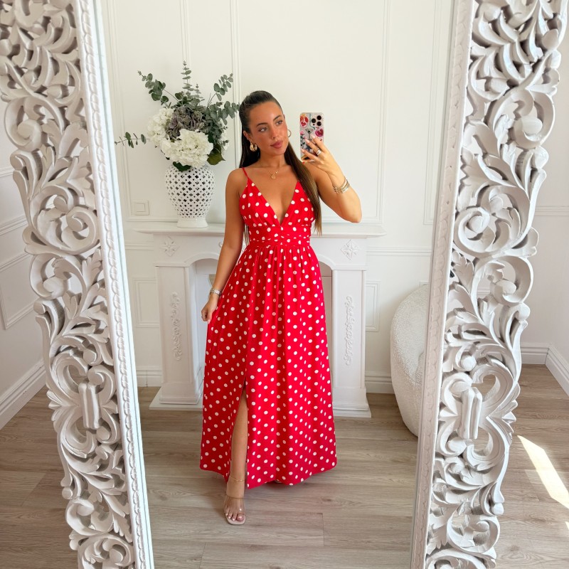 LONGUE ROBE POIS ROUGE FENTE