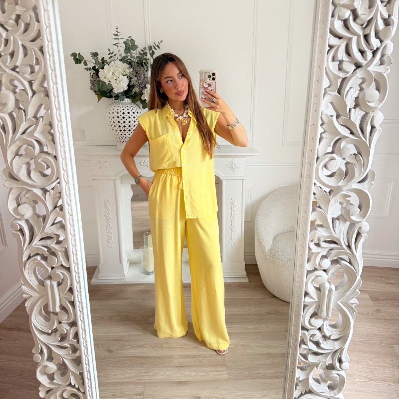PANTALON FLUIDE JAUNE EN LIN