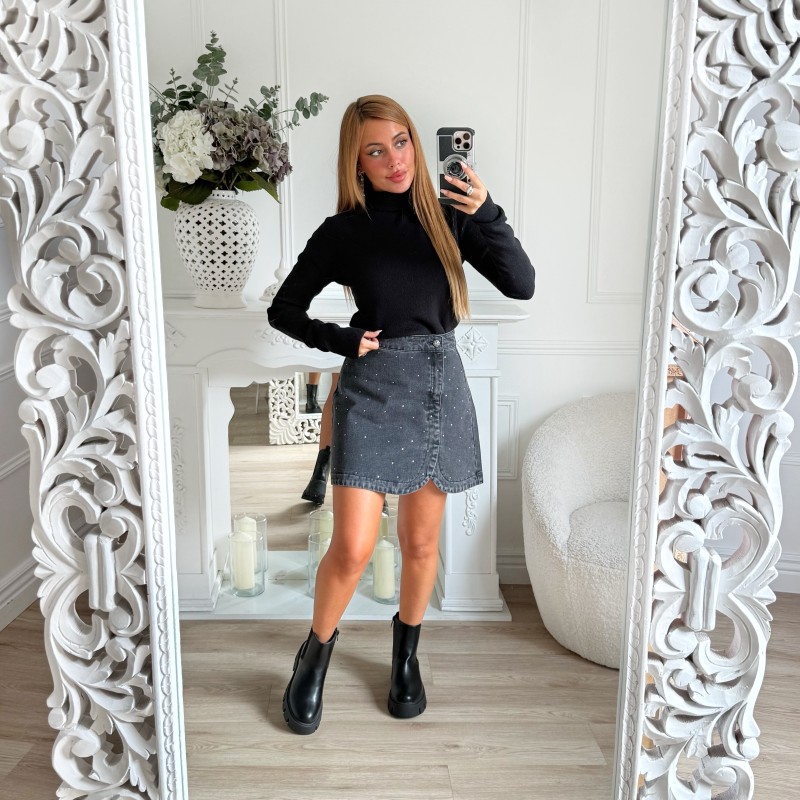 JUPE CLOUTÉE GRIS DÉLAVÉE