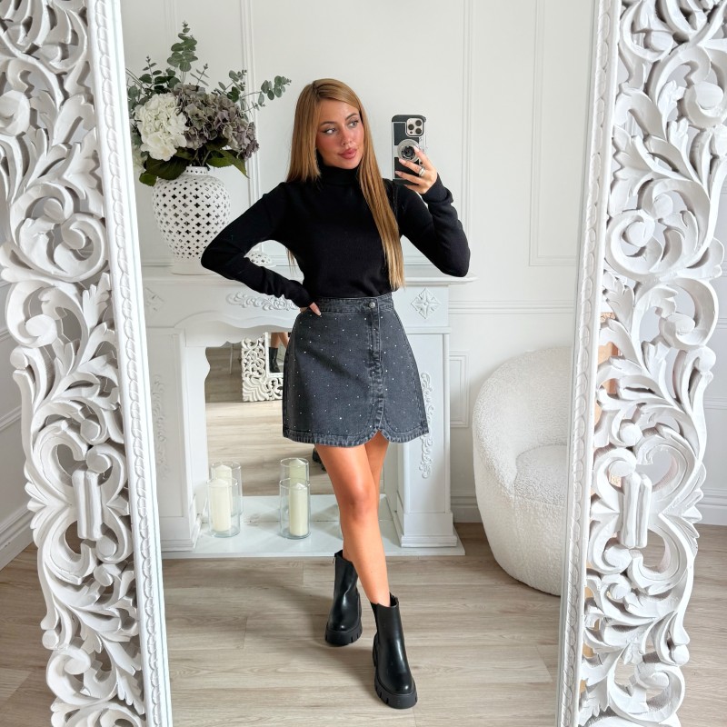 JUPE CLOUTÉE GRIS DÉLAVÉE