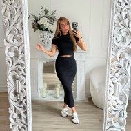 ENSEMBLE COTELÉ JUPE ET TOP BLACK