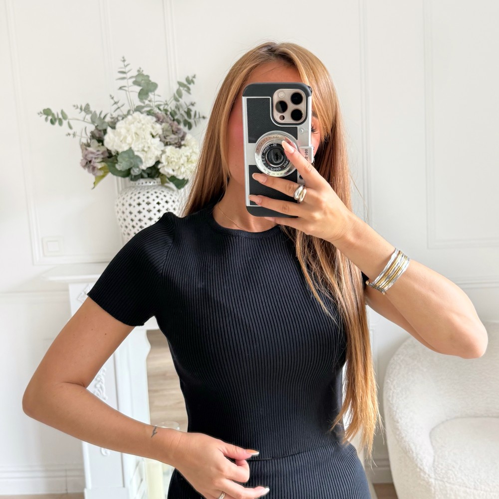 ENSEMBLE COTELÉ JUPE ET TOP BLACK