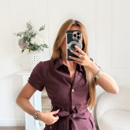 LONGUE ROBE CHEMISE DAIM PRUNE