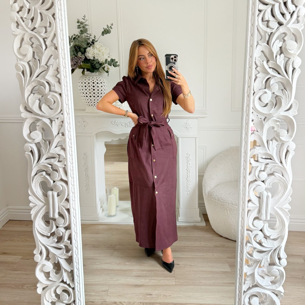 LONGUE ROBE CHEMISE DAIM PRUNE