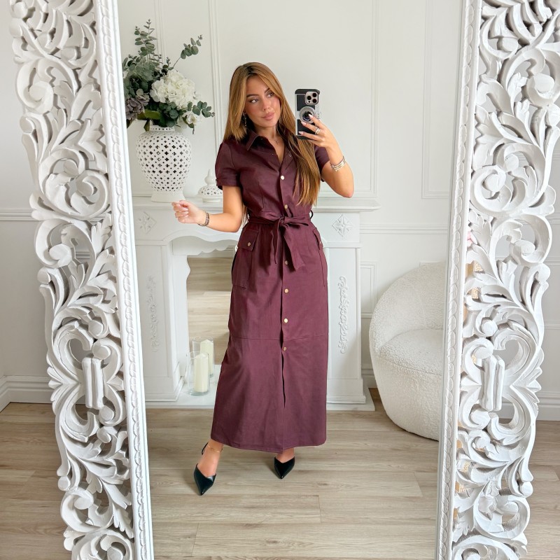 LONGUE ROBE CHEMISE DAIM PRUNE
