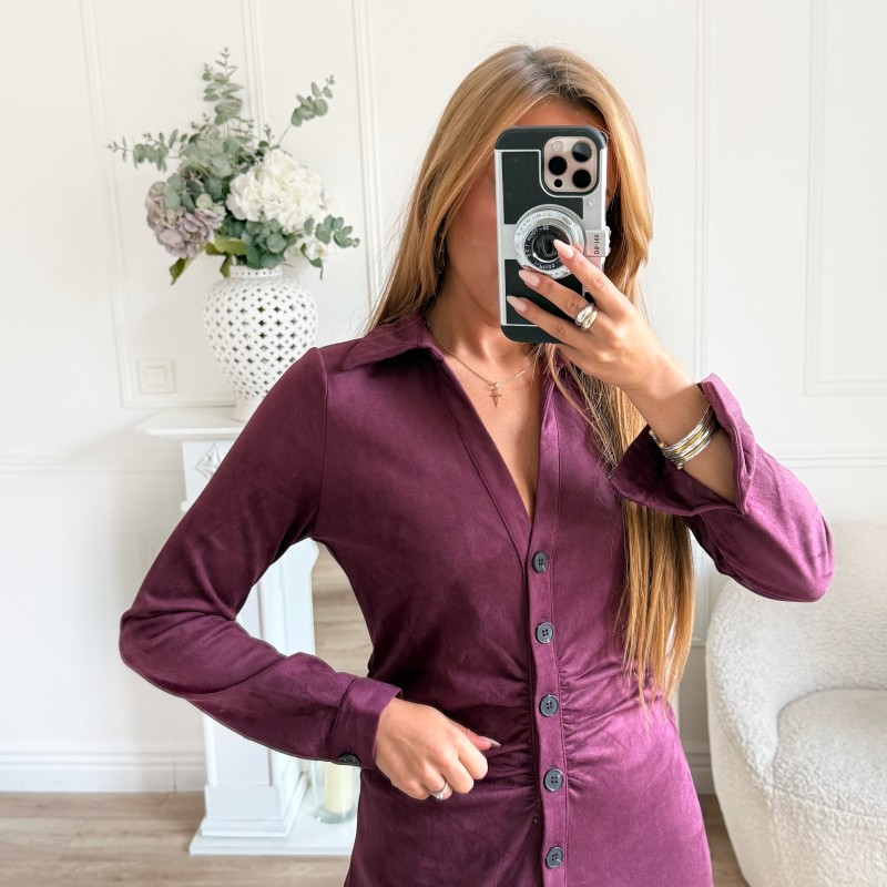 LONGUE ROBE DRAPÉE DAIM PRUNE