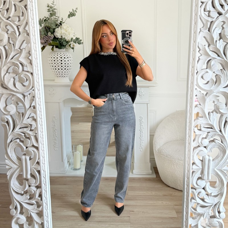 JEAN MOM FIT GRIS