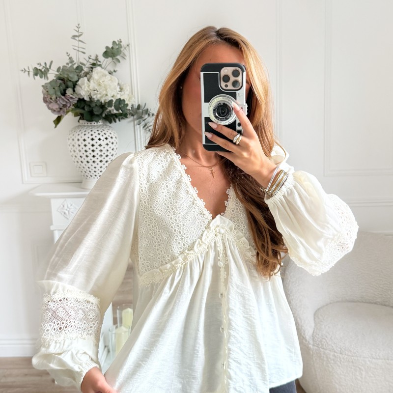 BLOUSE BRODERIE BEIGE