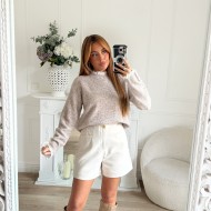 PULL TAUPE COL DENTELLE