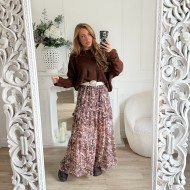 LONGUE JUPE FLEURIE CHOCO