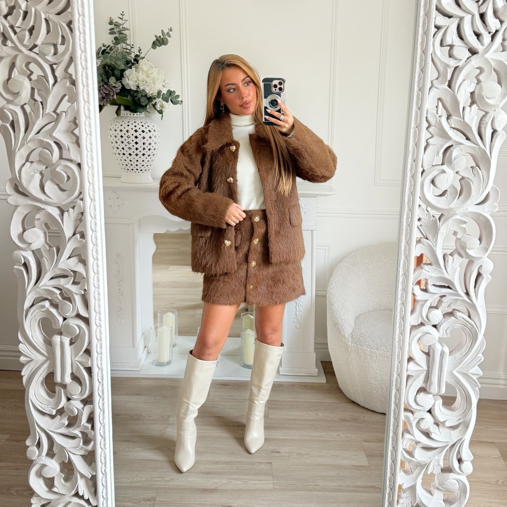 VESTE EN POILS CHOCO DETAILS GOLD