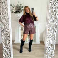 SHORT SIMILI CUIR PRUNE