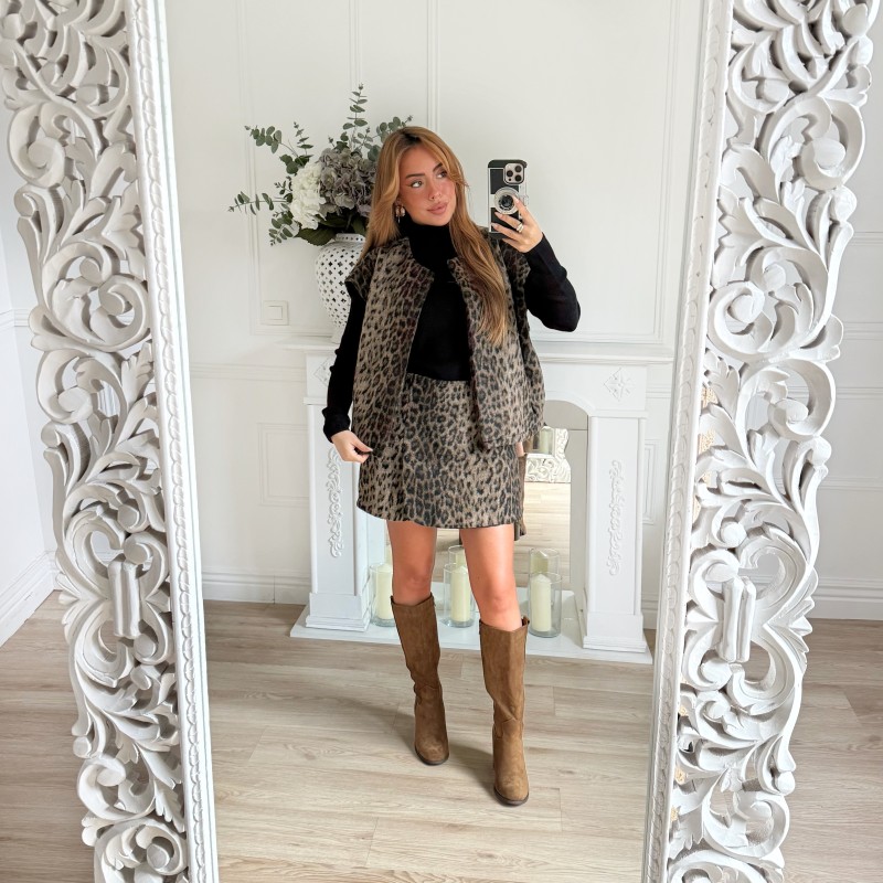 JUPE SHORT LEOPARD POLAIRE JUPE SHORT LEOPARD POLAIRE