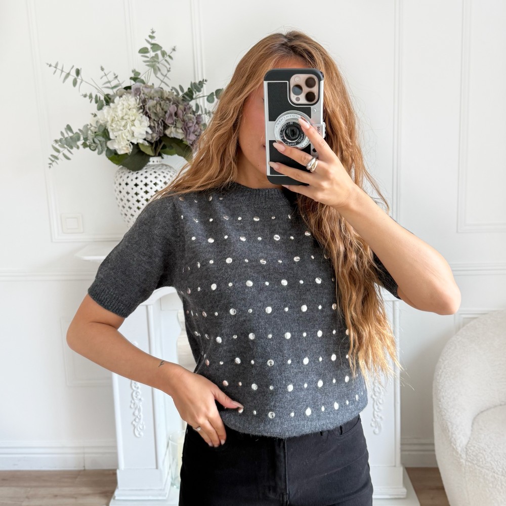 PULL GRIS CLOUTÉ ANGELINA