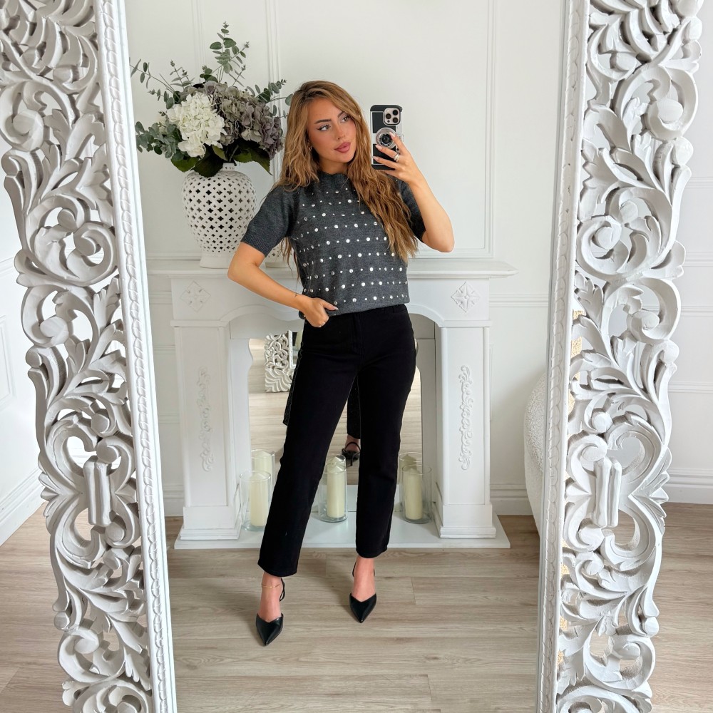 PULL GRIS CLOUTÉ ANGELINA