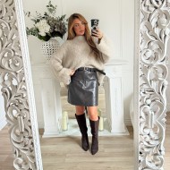 JUPE SIMILI CUIR CHOCO AVEC CEINTURE AMINA