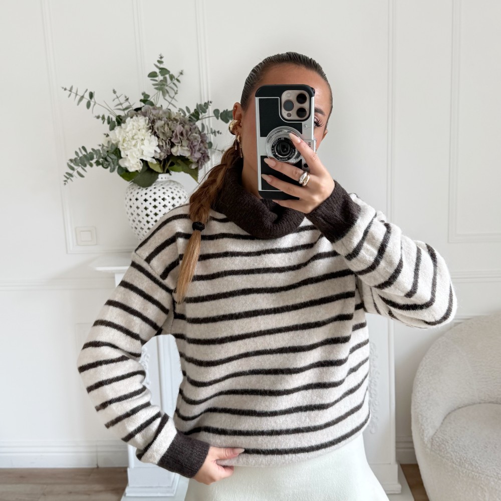 PULL SARAH COL ROULÉ RAYURES