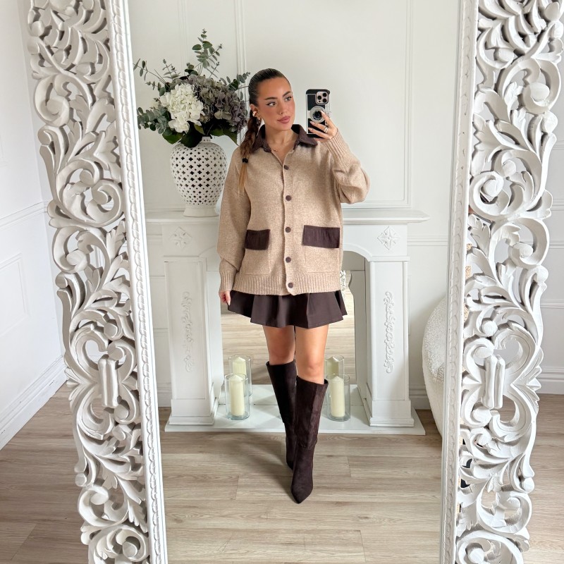 GILET MI LONG CAMEL CHOCO