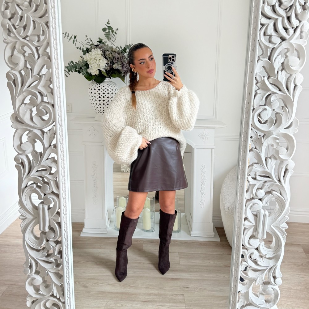 MAXI PULL DOUDOU BLANC CASSÉ