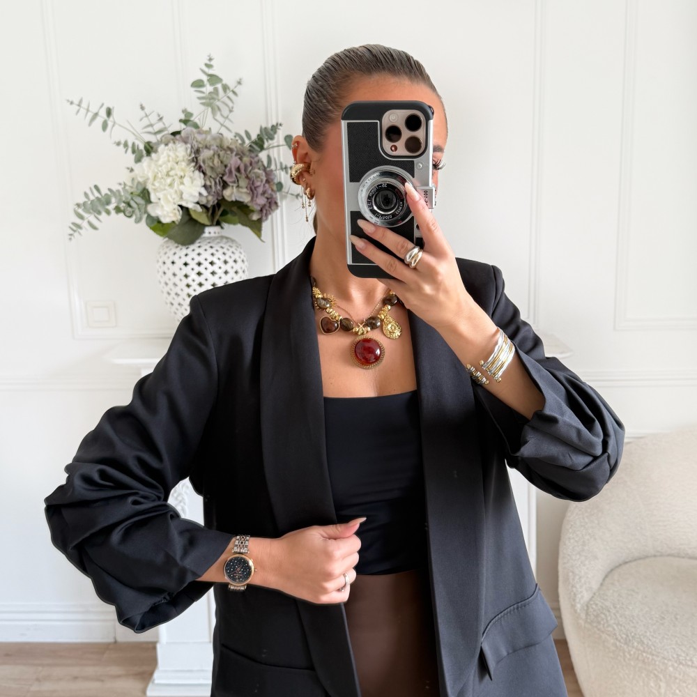 BLAZER FLUIDE NOIR MANCHES RETROUSSÉES