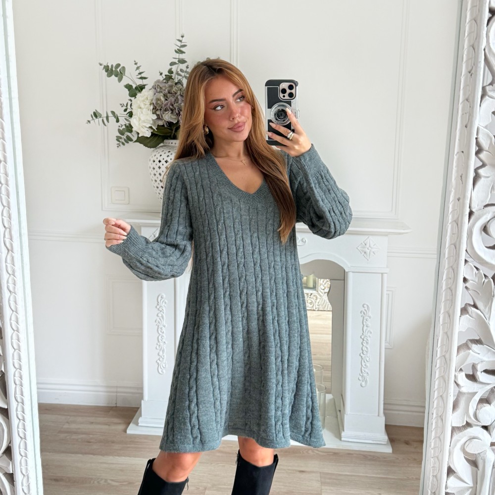 ROBE MAILLE TORSADÉE GRIS