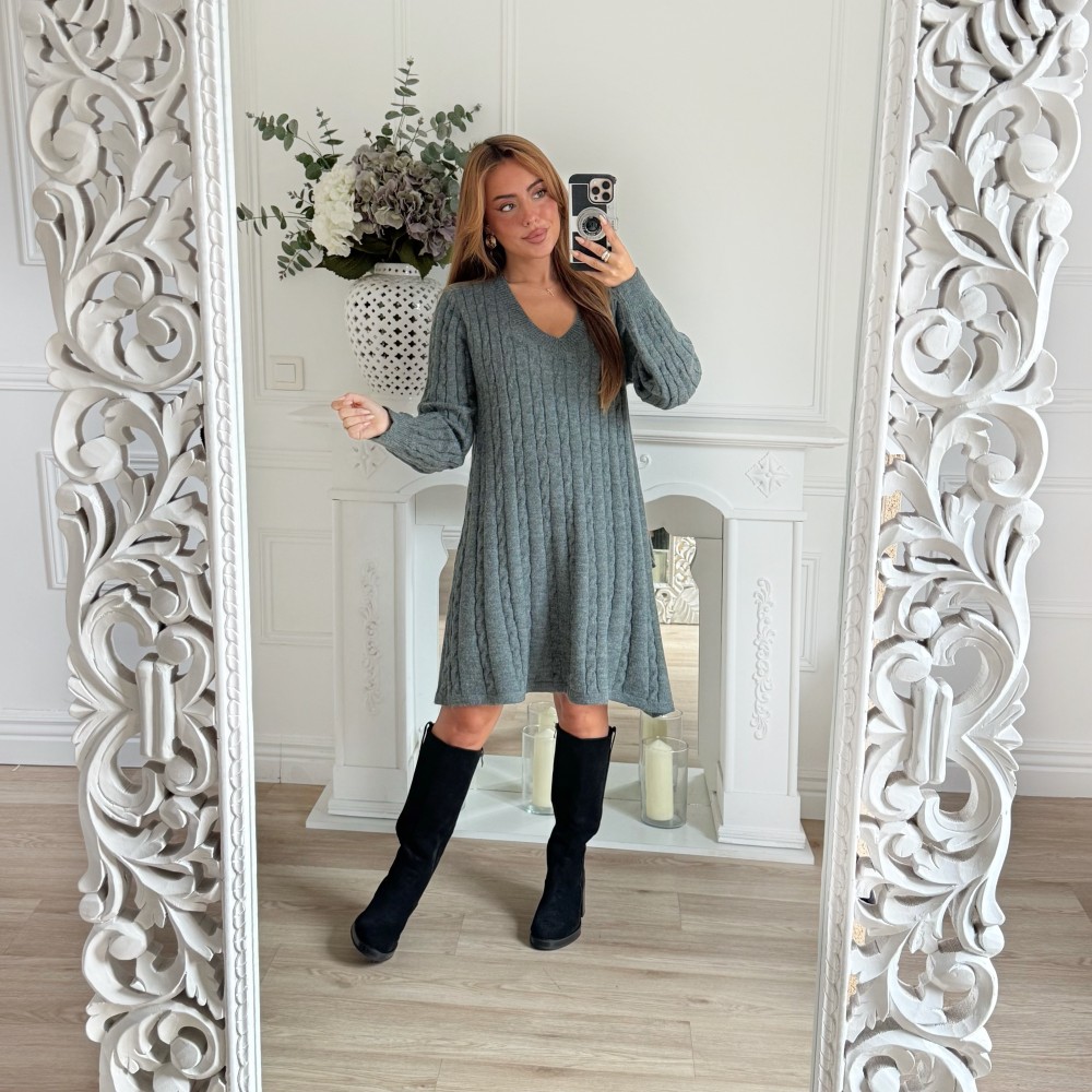 ROBE MAILLE TORSADÉE GRIS