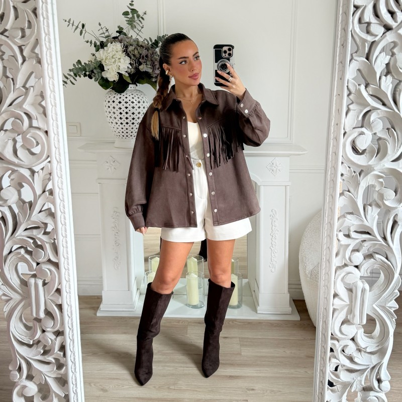 VESTE FRANGES SUEDINE CHOCO