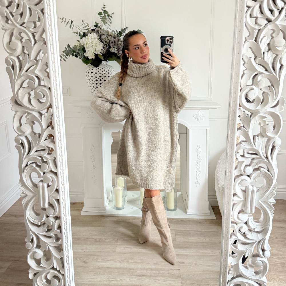 ROBE PULL COL ROULÉ TAUPE