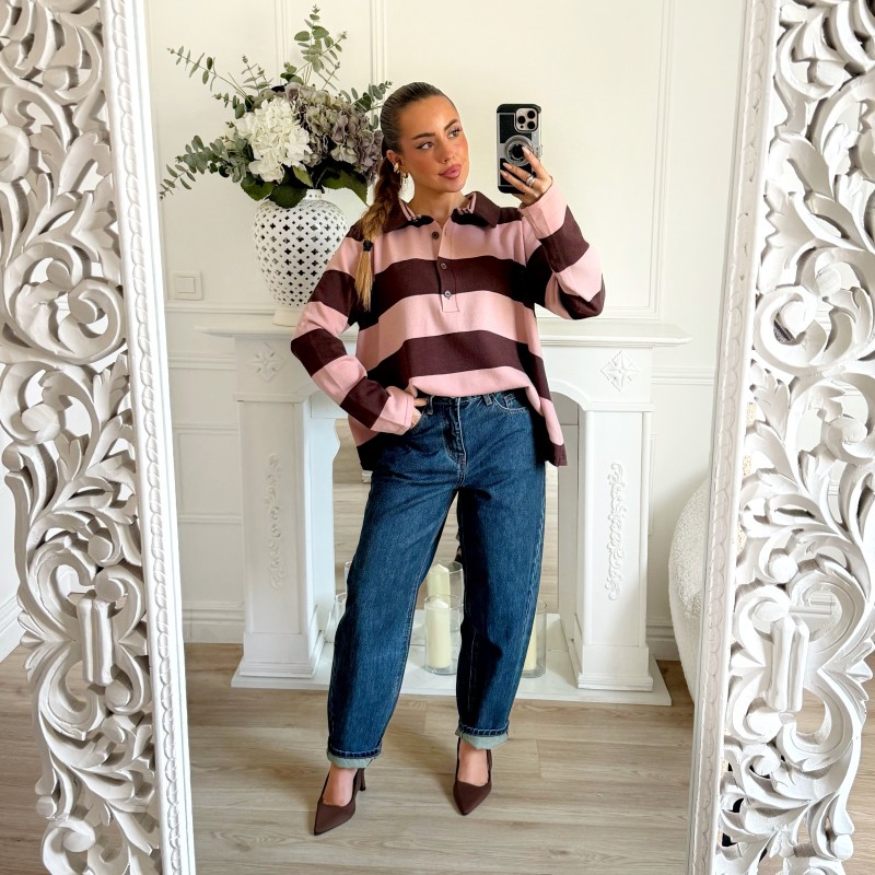 POLO RAYURES PINK CHOCO