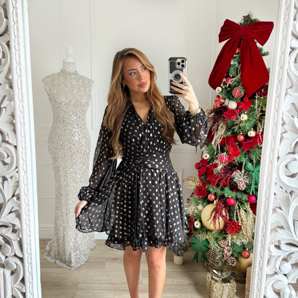 ROBE BLACK POIS DORÉS ANGÉLA