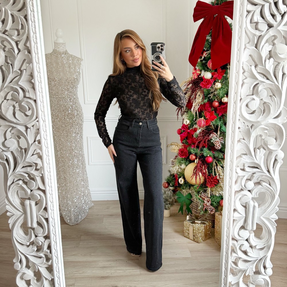 JEAN BLACK STRASS CÉCILIA COUPE DROITE