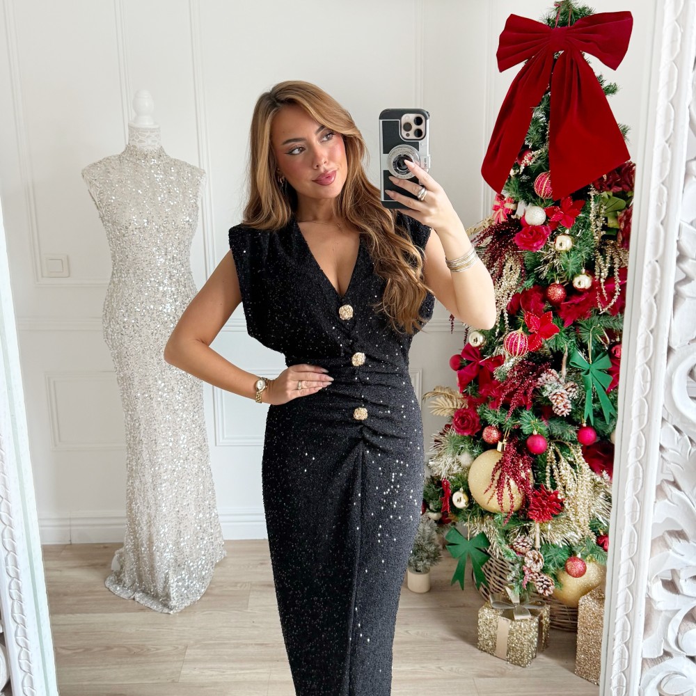 ROBE SEQUINS BOUTONS DORÉS LÉONORE