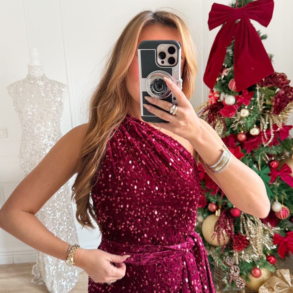 ROBE MONOMANCHE SEQUINS BURGUNDY TESSA