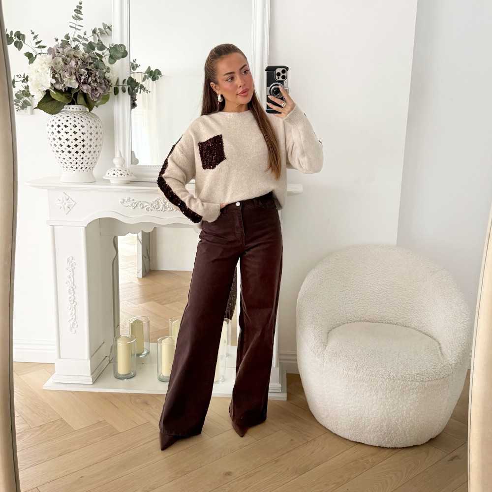 JEAN WIDE LEG CHOCO TAILLE HAUTE